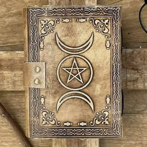 Vintage 7x5 Charcoal Leather Hardcover Journal A5 Notebook Deckle Edge <b>School</b> Use Wiccan Spell <b>Book</b> Featuring Third Eye Gift - Product Image 2