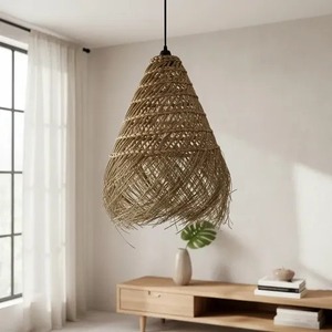 Abat-jour en rotin et jonc de mer fait main, style bohème, éco-responsable, pour éclairage intérieur et extérieur - Product Image 1