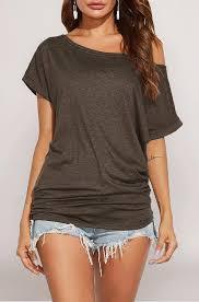เสื้อยืดหรูทรงหลวมไหล่เดียวสำหรับผู้หญิง ดีไซน์ทันสมัยและรูปทรงโมเดิร์น - Product Image 2