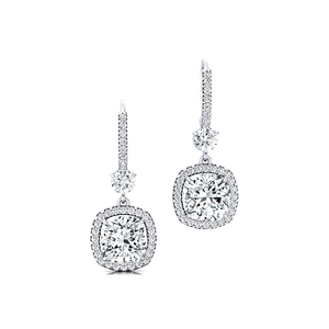 Boucles d'oreilles créoles pendantes en or massif 14K 18K avec diamant de laboratoire taille coussin 2 carats certifié IGI, couleur D VVS, 64 diamants d'appoint multiples - Product Image 2