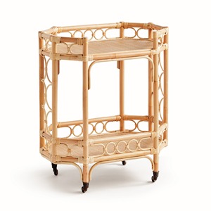 Rattan food serving cart trolleys drinks display trolley sustainable cane cocktail drink carts - Product Image 3