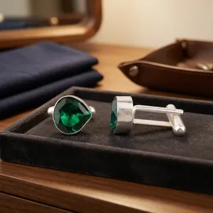 Designer Handcrafted <b>Green</b> <b>Emerald</b> Gemstone Cufflinks Set in 925 Sterling Silver Handmade Unisex Jewelry Formal Gift - Product Image 3