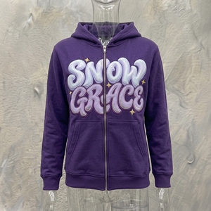 Sweat à capuche Snow Grace violet avec fermeture éclair, imprimé en relief, en polaire, décontracté, unisexe, pour l'hiver - Product Image 3