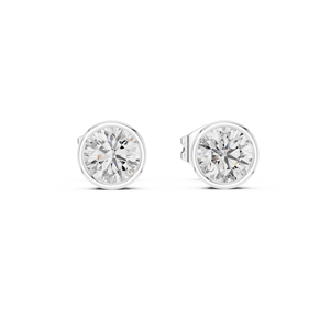 Round Brilliant Cut Diamond Stud Earrings in Solid Gold or Sterling Silver Classic Bezel Setting Minimalist Jewelry for Women - Product Image 4