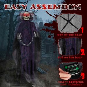 Decorazione di Halloween da 1,8 m a grandezza naturale: Animatronico Grim Reaper con catena, attivabile dal suono, per esterni, con suono spaventoso - Product Image 6