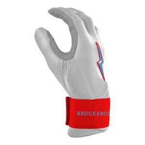 Bruce <b>Bolt</b> White Batting Gloves With Blue Lightning Logo <b>Hook</b> And Loop Closure Unisex Adult Training Glove - Product Image 2