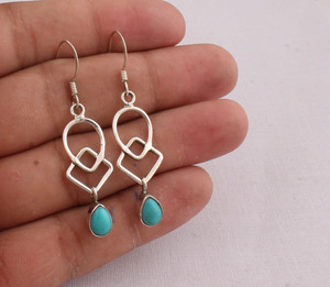 Wholesale 925 Sterling <b>Silver</b> Turquoise <b>Earrings</b> Natural Gemstone <b>Drop</b> <b>Earring</b> for Women Artisan Handmade Jewelry Supplier - Product Image 1