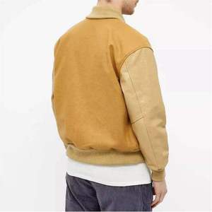 Men's <b>Suede</b> Varsity <b>Jacket</b> Solid Color Stand Collar Casual Autumn Regular Fit Snap Button Closure Letterman <b>Jacket</b> - Product Image 5