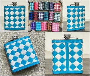 Gourde à liqueur de poche en cuir de vachette coloré à carreaux, gravée à la main, 7 oz, en acier inoxydable, pour whisky, vodka, camping, cadeau - Product Image 3