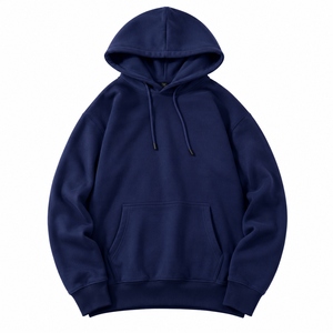 Sudadera con Capucha Azul Marino para Hombre, Corte Holgado, Felpa Francesa de Algodón, Informal, con Bolsillo Delantero, para Invierno, de Secado Rápido - Product Image 1