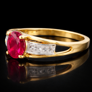 แหวนเพชรและทับทิมรูปไข่สีทองชุดแหวนพลอยชุดง่ามสำหรับงานแต่งงาน - Product Image 2