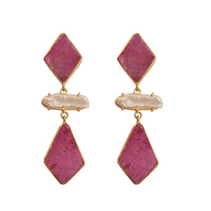 Pendientes Colgantes de Bisutería Elegante con Bisel Geométrico de Druzy Rosa y Latón Chapado en Oro, Hechos a Mano, Ideales para Bodas y Fiestas - Product Image 2