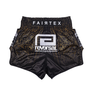 Shorts de Muay Thai pour hommes Fairtex, noir et or, imprimé floral, séchage rapide, polyester, vêtements d'entraînement pour arts martiaux mixtes, coupe régulière, short thaïlandais - Product Image 2