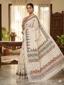 Sari Desi Tasar Hecho a Mano para Mujer, Moderno, Indio, para Boda, Largo hasta el Suelo, Reversible, Corte Regular, para Todas las Estaciones, Absorbe la Humedad - Product Image 4