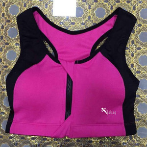 Soutien-gorge de sport pour femme rose et noir en spandex, dos nageur, maintien élevé, coussinets amovibles, sans coutures, respirant, avec fermeture éclair frontale, pour fitness et yoga - Product Image 1