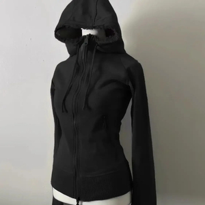 Sudadera con Capucha Gris para Mujer, 100% Algodón, Cierre Doble, Talla Grande, Invierno, Cintura Ajustada, Cómoda - Product Image 3