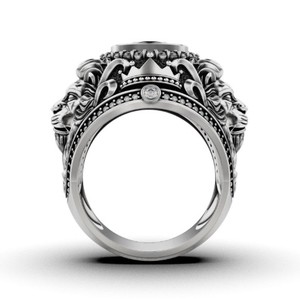 Premium 925 <b>Silver</b> Lion Face <b>Ring</b> With Large CZ Stone Antique Carved <b>Men</b> Women Statement Jewelry - Product Image 2