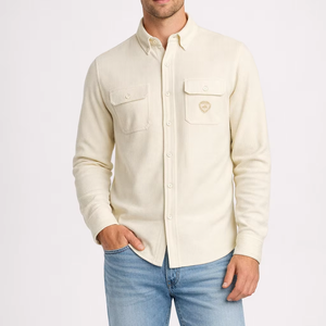 Camisas de franela con cuello de tela tipo waffle hechas a medida, camisas casuales de algodón con botones para hombre - Product Image 1