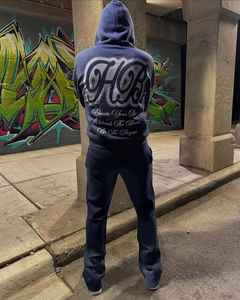 Ensemble pantalon de survêtement et sweat à capuche en coton éponge français pour hommes Baggy empilé évasé double couche sur mesure - Product Image 2