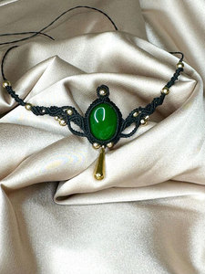 Collar de Gema Verde Tejido Artesanal, Collar de Cuentas de Macramé Hecho a Mano, Joyería Boho de Lujo, Buda Clásico, Bola de Bambú - Product Image 5