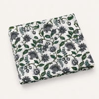 Ensemble de tissus en coton gris-vert imprimé à la main avec motif floral et rayures palmiers pour la confection de robes, la couture, les textiles de maison et l'artisanat – Doux