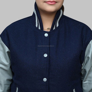 Body personnalisé en laine bleu marine manches en cuir gris Letterman veste col montant hiver broderie universitaire toutes couleurs de haute qualité - Product Image 6