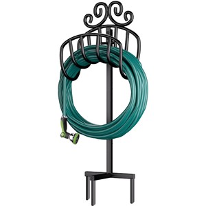 Support décoratif en métal robuste pour tuyau d'arrosage, organisateur extérieur pour tuyau d'eau, solution de rangement pour tuyau d'arrosage, support de patio - Product Image 1