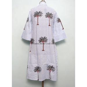 Robe longue bohème imprimée palmiers, écologique, faite main en coton, col en V, style hippie, grande taille, taille naturelle, respirante pour femme - Product Image 6
