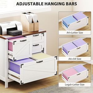 Farmhouse-Style White Filing Cabinet with 4 Drawers Lateral Design for Letter/<b>A4</b>/Legal Hanging <b>Files</b> - Product Image 5