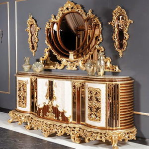 Ensemble de table à manger de style baroque de luxe, en acajou, sculpté à la main, finition dorée, antique, 6 places, personnalisation des meubles - Product Image 5