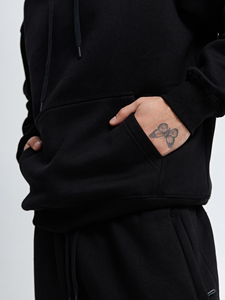 Black <b>Oversized</b> Hoodie & <b>Jogger</b> Set. Fleece Two Piece Sweatsuit | Streetwear Hoodie Pants Set. OEM Private Label Manufacturer - Product Image 4