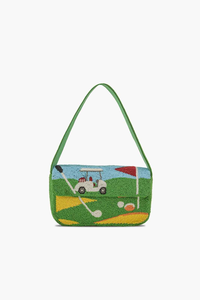 Sac à bandoulière vert imprimé en typographie avec broderie perlée, style bohème, fermeture à bouton, en coton, pour femme - Product Image 3