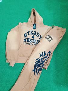 Nouvelle mode streetwear : Survêtement homme délavé avec broderies et patchs, effet soleil écloté, et pantalon évasé - Product Image 1