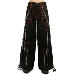 Pantalon cargo punk gothique personnalisé pour hommes et femmes, noir, coupe large, style bondage, avec cordon de serrage, rivets et taille élastique - Product Image 1