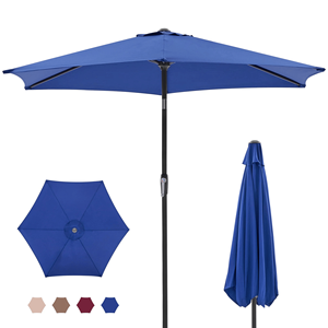 Parasol de terrasse extérieur de 2,3 m avec mécanisme d'inclinaison à bouton et manivelle manuelle, 6 baleines, tissu imperméable anti-UV15+, avec base - Product Image 6