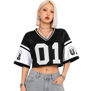 Camiseta Deportiva Corta de Malla para Mujer, Estilo Fútbol Americano, Cuello en V, Ropa Deportiva, Fabricación de Marca Privada - Product Image 2