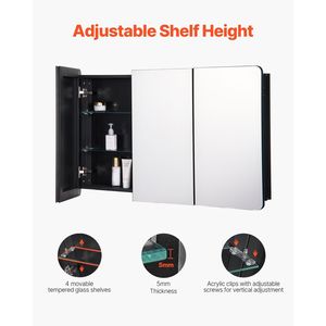 Armadietto per Medicinali 25,5 X 40 Pollici, Specchio da Bagno a 4 Livelli Regolabili con Cornice in Alluminio, Elegante Mobile da Bagno 25,5 X 40 Pollici - Product Image 3