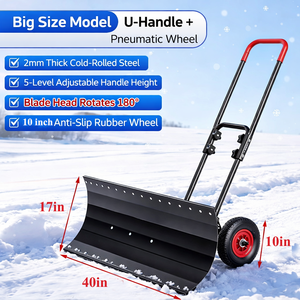 Pousse-neige à lame de 40 po x 17 po avec roues, lame et poignée réglables, pelle à neige en acier pour allée et usage extérieur ODGWTO015 - Product Image 2