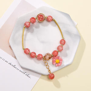 Kids Romantic Beaded Crystal <b>Bracelet</b> with Rose Quartz <b>Sunflower</b> Charm - Product Image 5
