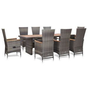 Ensemble de salle à manger de patio en rotin gris, 9 pièces, meubles de jardin d'extérieur, structure en acier résistant aux intempéries, plateau en bois de teck - Product Image 1