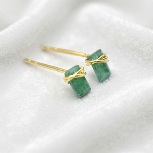 Ratnarachit Women's Minimalist Wire Wrapped Sapphire <b>Earrings</b> 6x4mm Green Gemstone <b>Studs</b> Gold Silver Rose Gold Plated Brass - Product Image 1