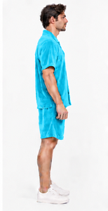 ชุดลำลองกำมะหยี่สำหรับฤดูร้อน เสื้อเชิ้ตติดกระดุม กางเกงขาสั้นเอวยางยืด ระบายอากาศได้ดี เสื้อและกางเกงขาสั้นกำมะหยี่แบบ unisex แฟชั่นทันสมัยสำหรับทุกเพศ - Product Image 2