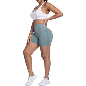 Shorts Deportivos Sin Costuras Color Azul Polvoriento, Shorts de Cintura Alta para Mujer, Shorts para Correr, Entrenamiento, Ciclismo, Yoga - Product Image 4