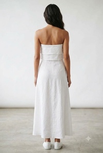 Robe longue en coton slub à manches courtes et imprimé floral pour femme, écologique, idéale pour la plage, blanche, cadeau pour elle - Product Image 3
