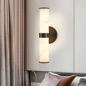 Elegante resina imitazione marmo Texture lampada da parete ferro nero metallo telaio Set 2 per uso interno nei corridoi bagni camere da letto - Product Image 5