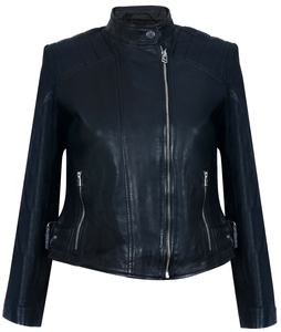 Chaqueta de cuero de invierno de motociclista azul marino 100% para mujer, chaquetas de moto de estilo moderno para mujer - Product Image 4