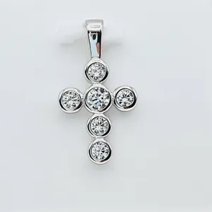 Unisex Stunning Vintage Cross Pendant with Round Cut Moissanite Diamond Sterling <b>Silver</b> Plated Pendants & <b>Charms</b> - Product Image 2