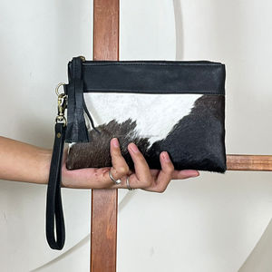New Personalized Hair On Cowhide Leather Tassel Zipper <b>Purse</b> for Women's Western Real Genuine Leather Clutch With Hand Wristlet - Product Image 5