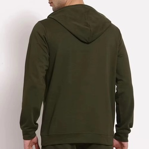 Sweat-shirt à capuche vert olive pour homme avec rayures jaunes, coupe classique, pull en coton tricoté décontracté, vêtement d'automne - Product Image 2