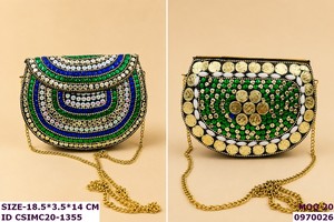 Handmade Mosaic Iron <b>Clutch</b> Pearl <b>Gold</b> Embellishments Satin Lining Shoulder Strap Multi-Function Designer Ethnic Evening Party - Product Image 3